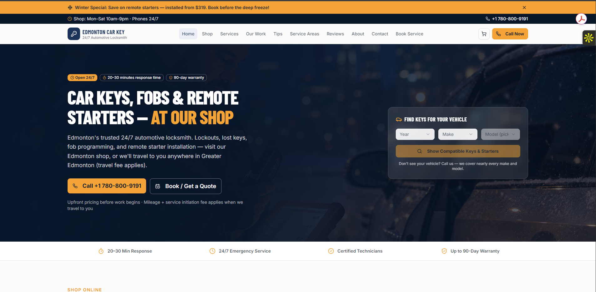 Edmonton Car Key website homepage